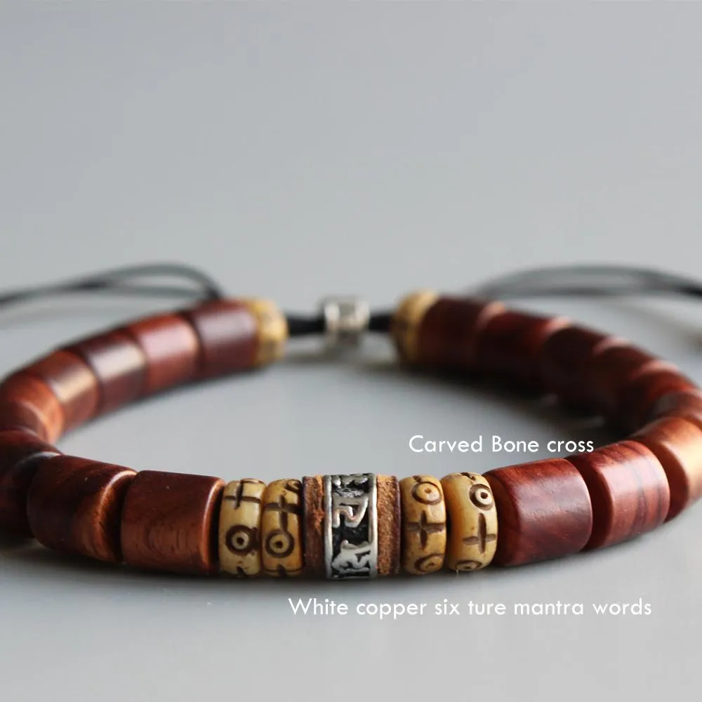 South Indian Sandalwood, White Copper &amp Yak Bone Bracelet