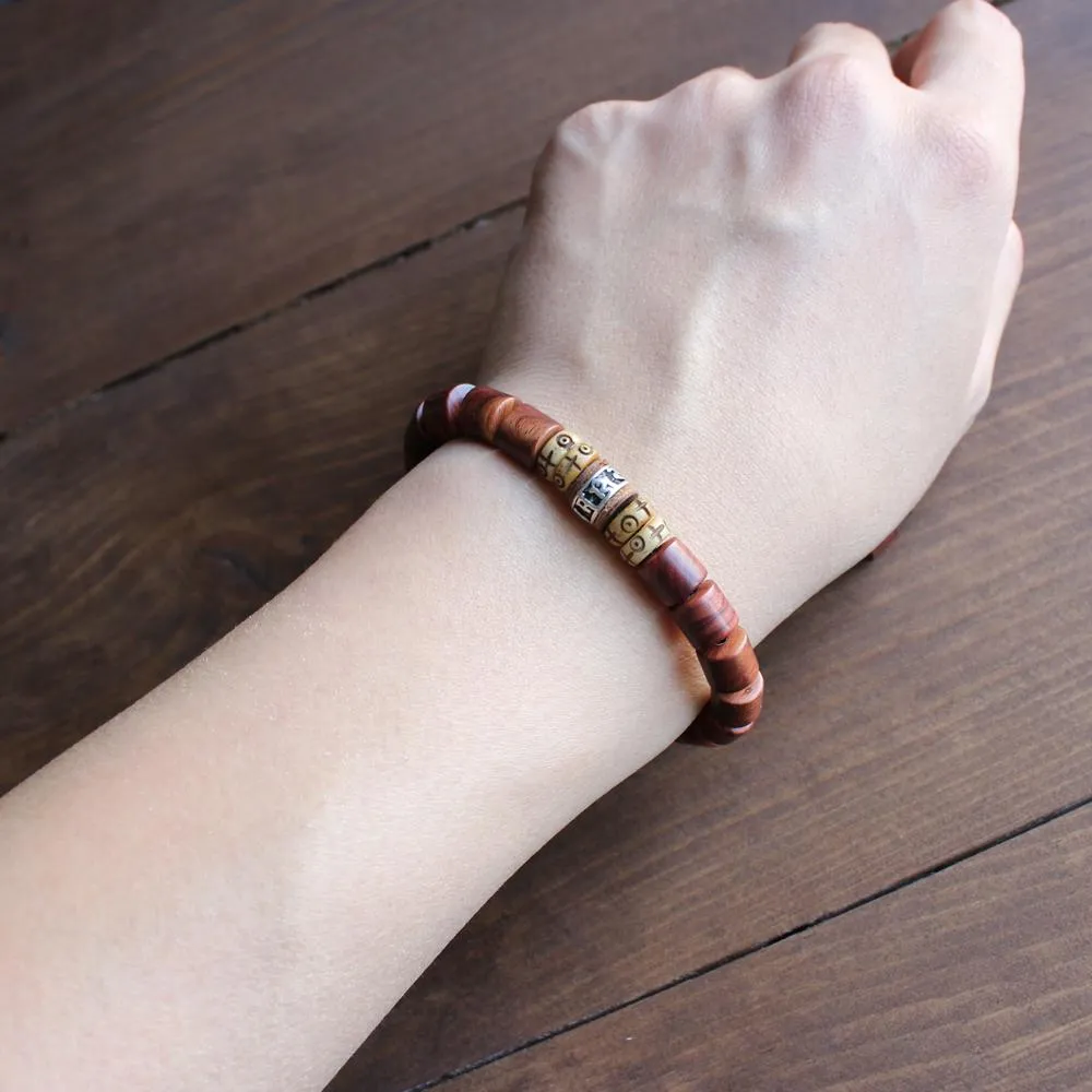 South Indian Sandalwood, White Copper &amp Yak Bone Bracelet