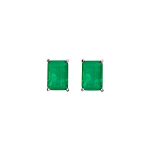 Sterling silver emerald green small rectangular stud earrings