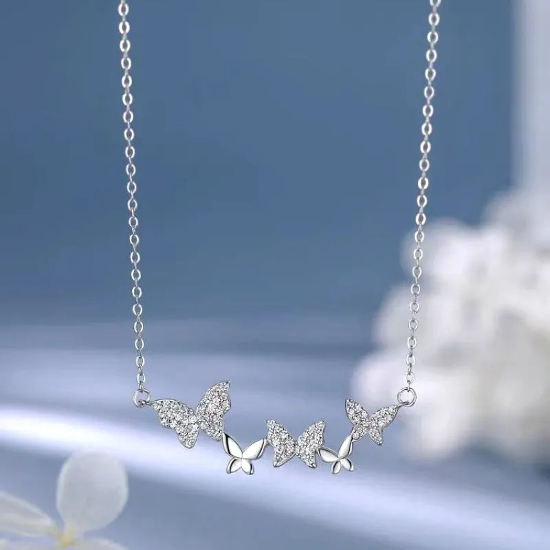 Sterling Silver Luxury Zircon Butterfly Necklaces