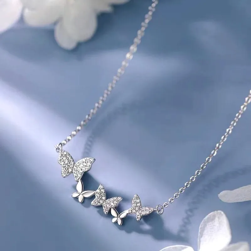 Sterling Silver Luxury Zircon Butterfly Necklaces