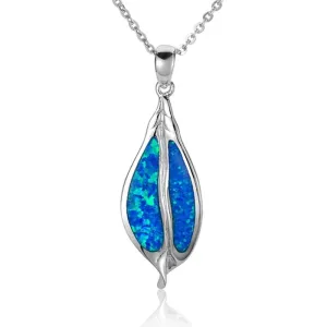 Sterling Silver Maile Pendant with Opal Inlay