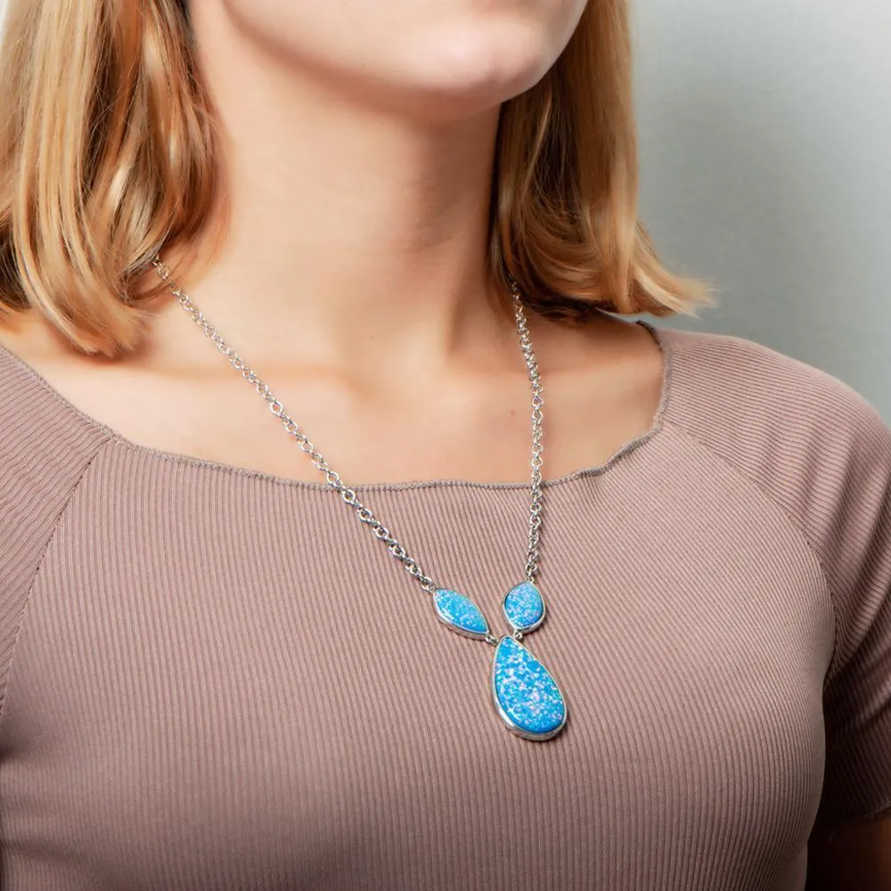 Sterling Silver Opal Triple Drop Necklace by Alamea