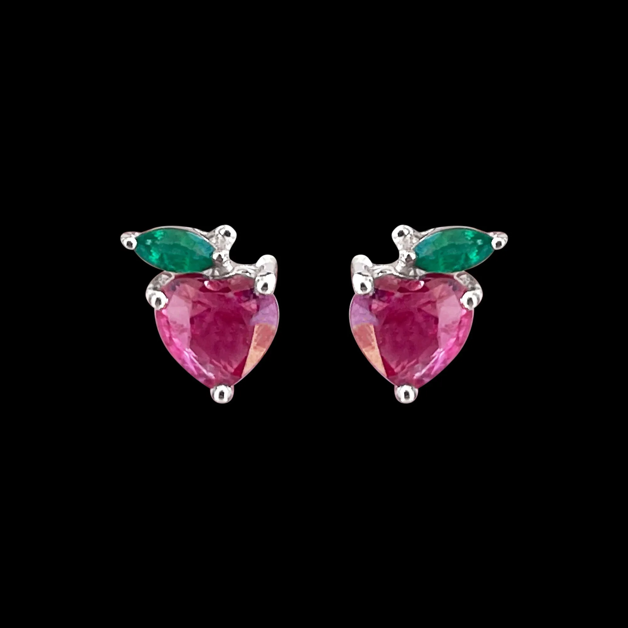 Strawberry Stud Earrings with Ruby and Emerald