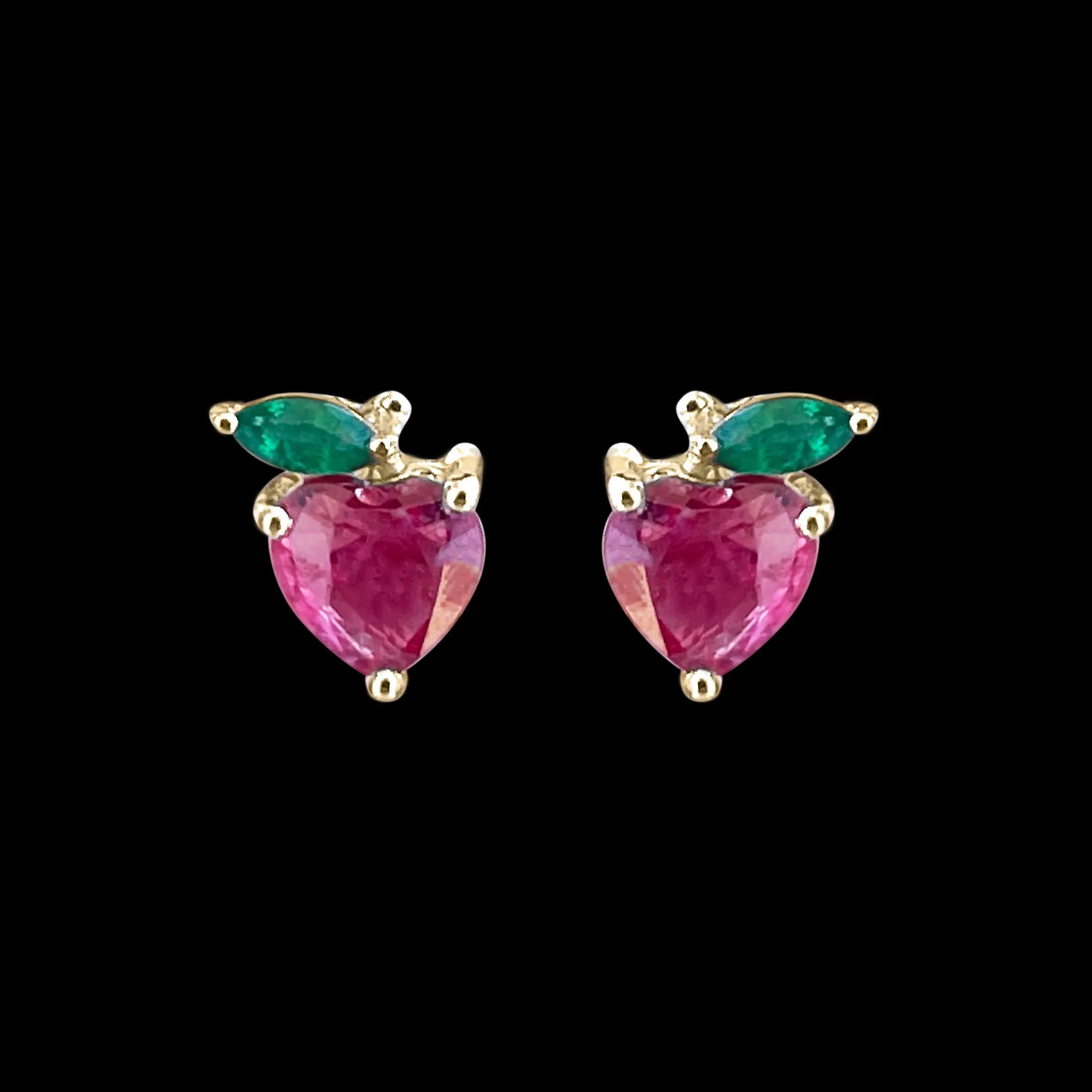 Strawberry Stud Earrings with Ruby and Emerald