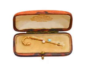 Strolling Along - Walking Stick Gold Brooch in Box