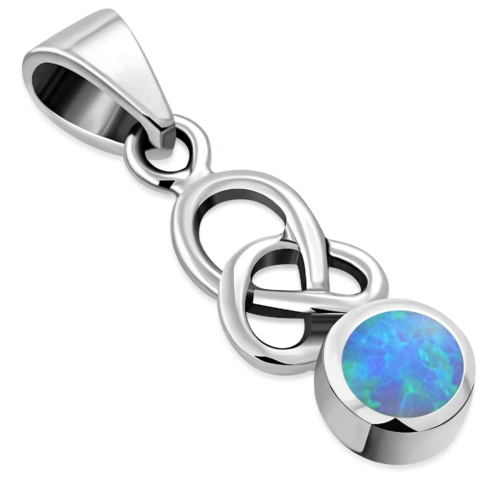 Synthetic Blue Opal Celtic Knot Silver Pendant