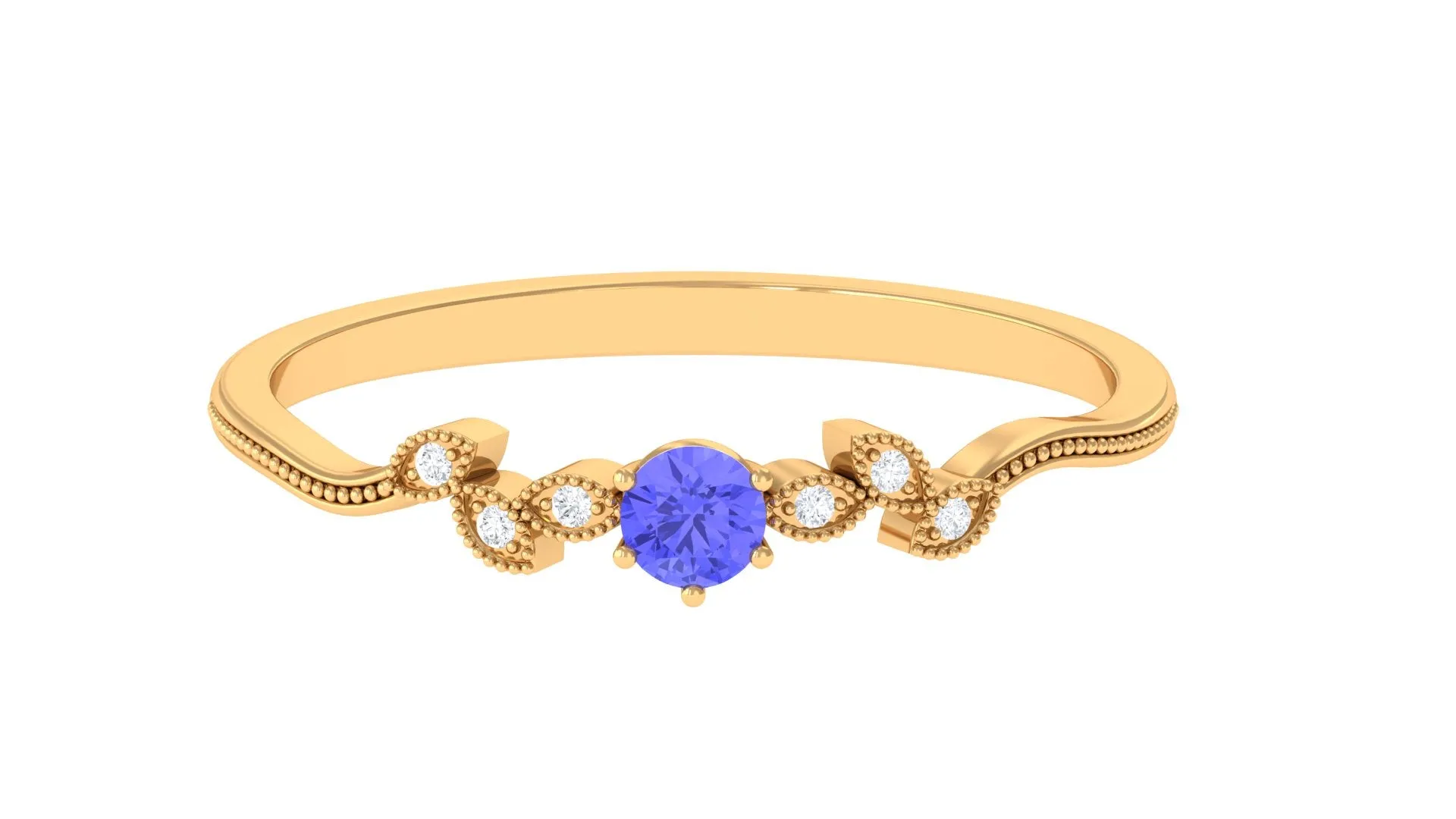 Tanzanite and Diamond Minimal Leaf Branch Ring