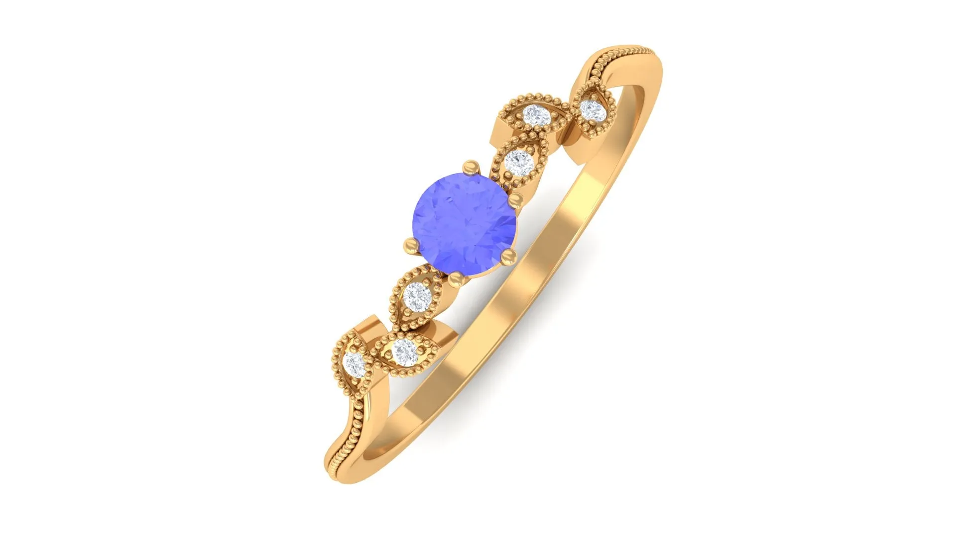 Tanzanite and Diamond Minimal Leaf Branch Ring