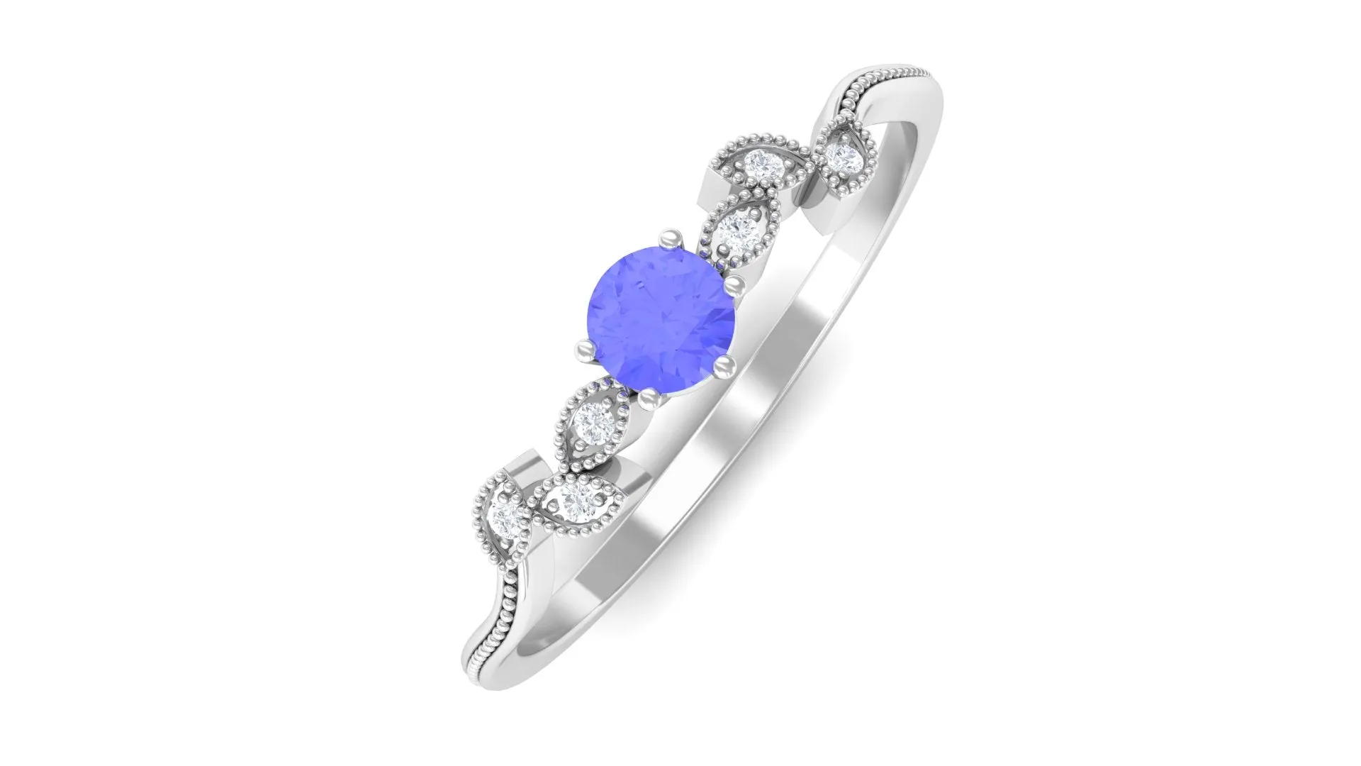 Tanzanite and Diamond Minimal Leaf Branch Ring