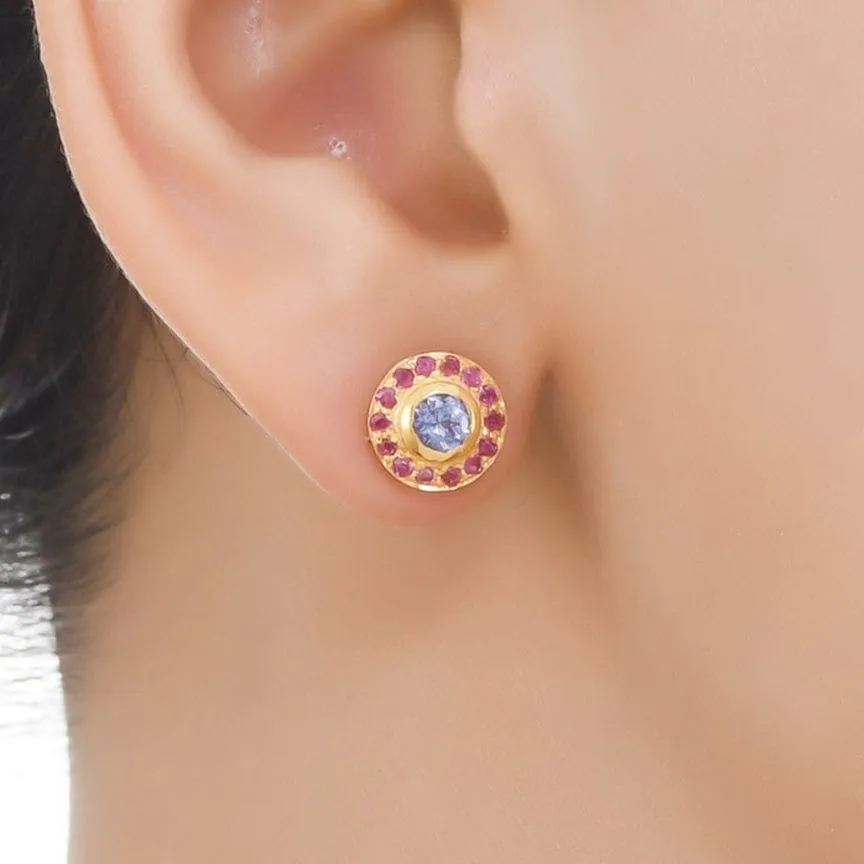 Tanzanite Ruby Stud Earrings