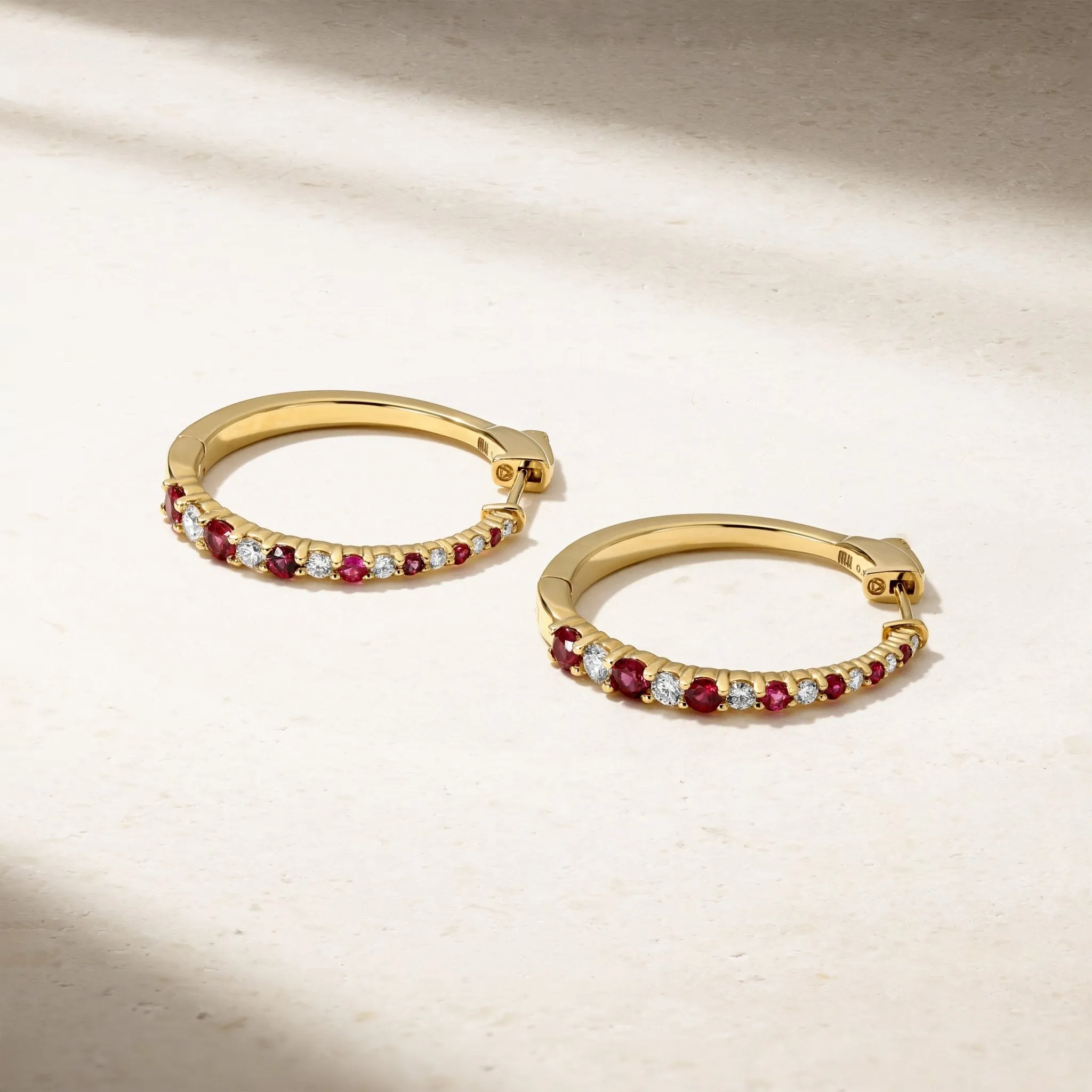 Tapered Ruby Hoop Earrings