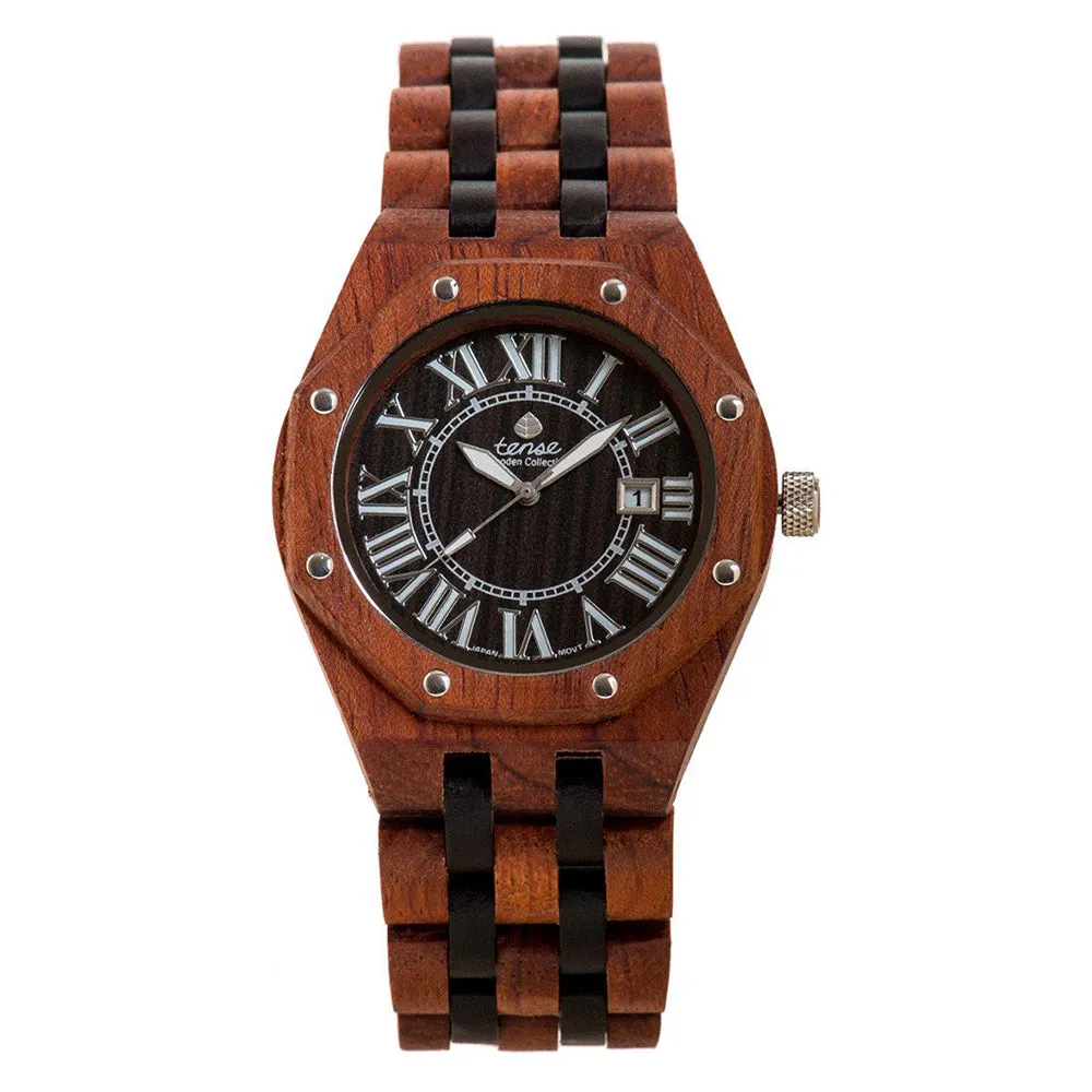 Tense Wood Oregon Mens Wood Case and Bracelet Black Dial Dark Sandalwood Watch - J5800RD