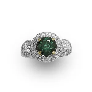 Three-Stone Green Diamond Ring