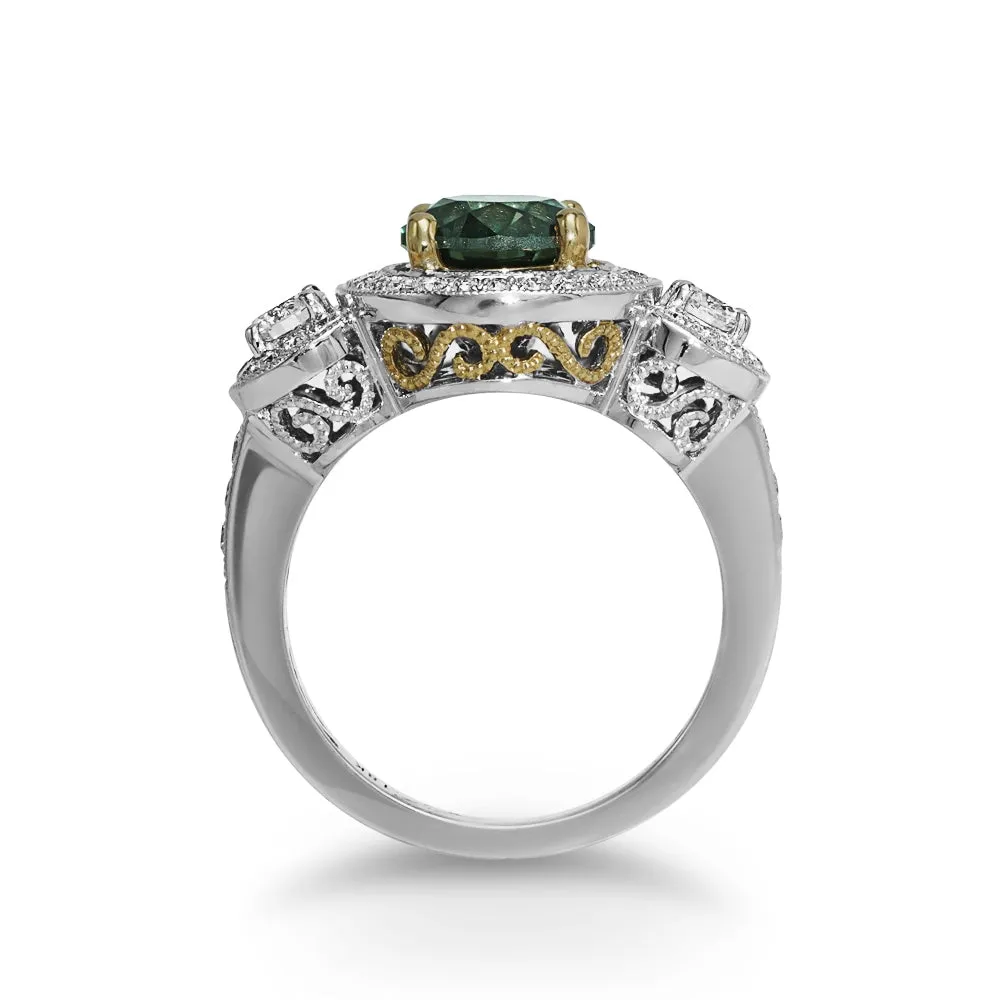 Three-Stone Green Diamond Ring