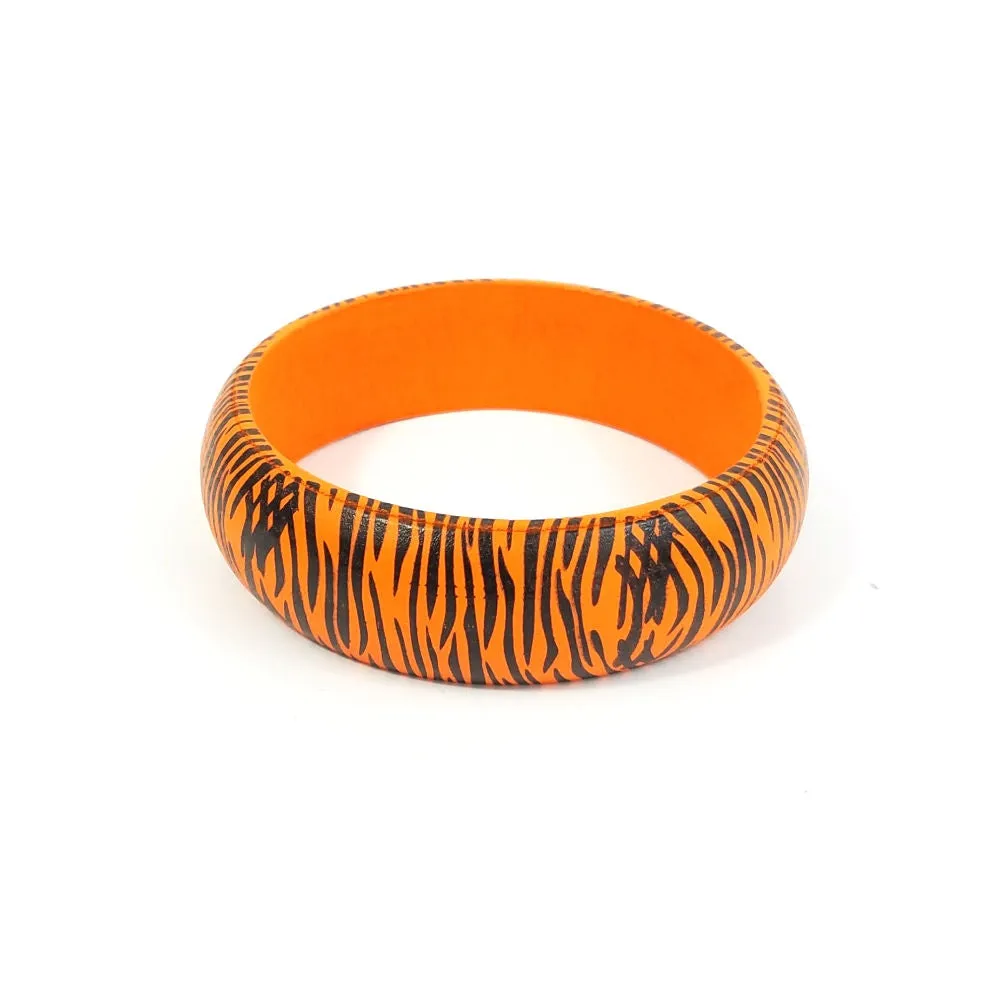 Tiger Print Wood Bangle - Orange