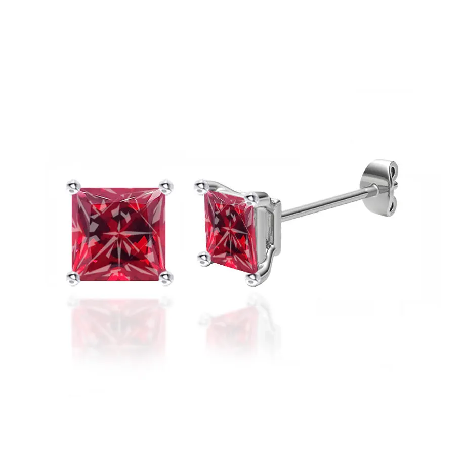 TRINITY - Princess Ruby 950 Platinum Stud Earrings