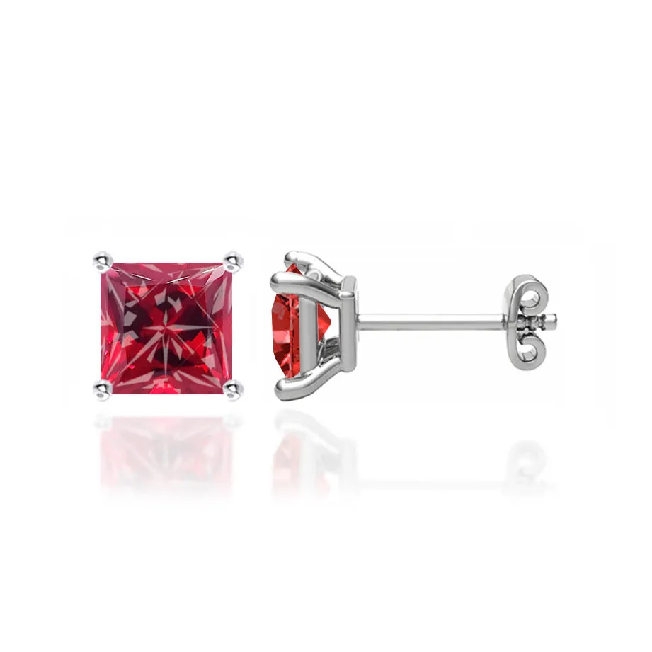 TRINITY - Princess Ruby 950 Platinum Stud Earrings