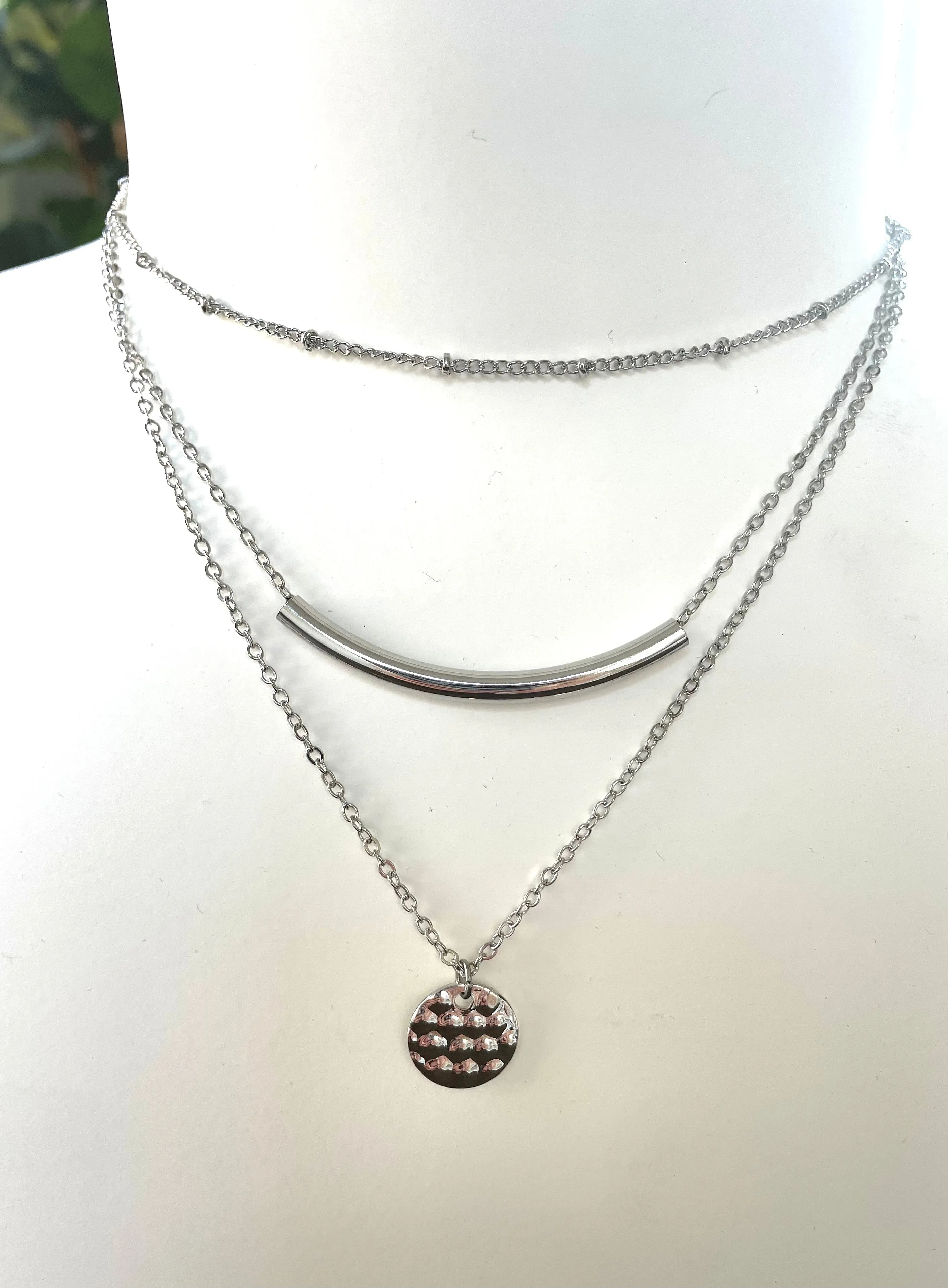 Triple Layering Necklace-Silver