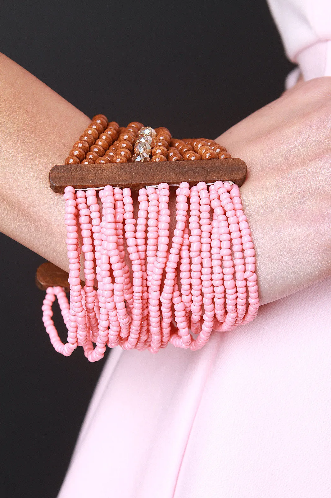 Two-Tone Beaded Strands Stretchy Bracelet