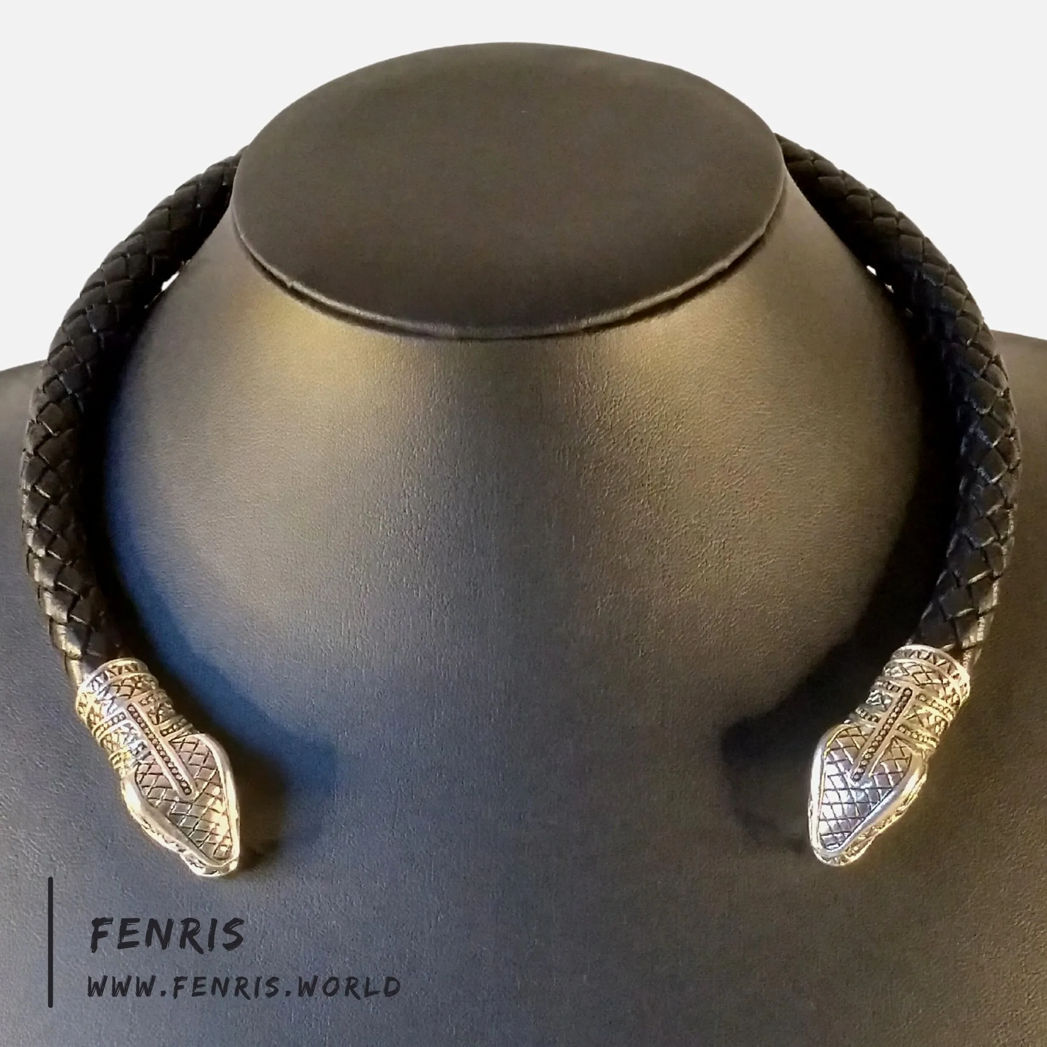 Viking Torc Silver Snake Black Leather | Fenris