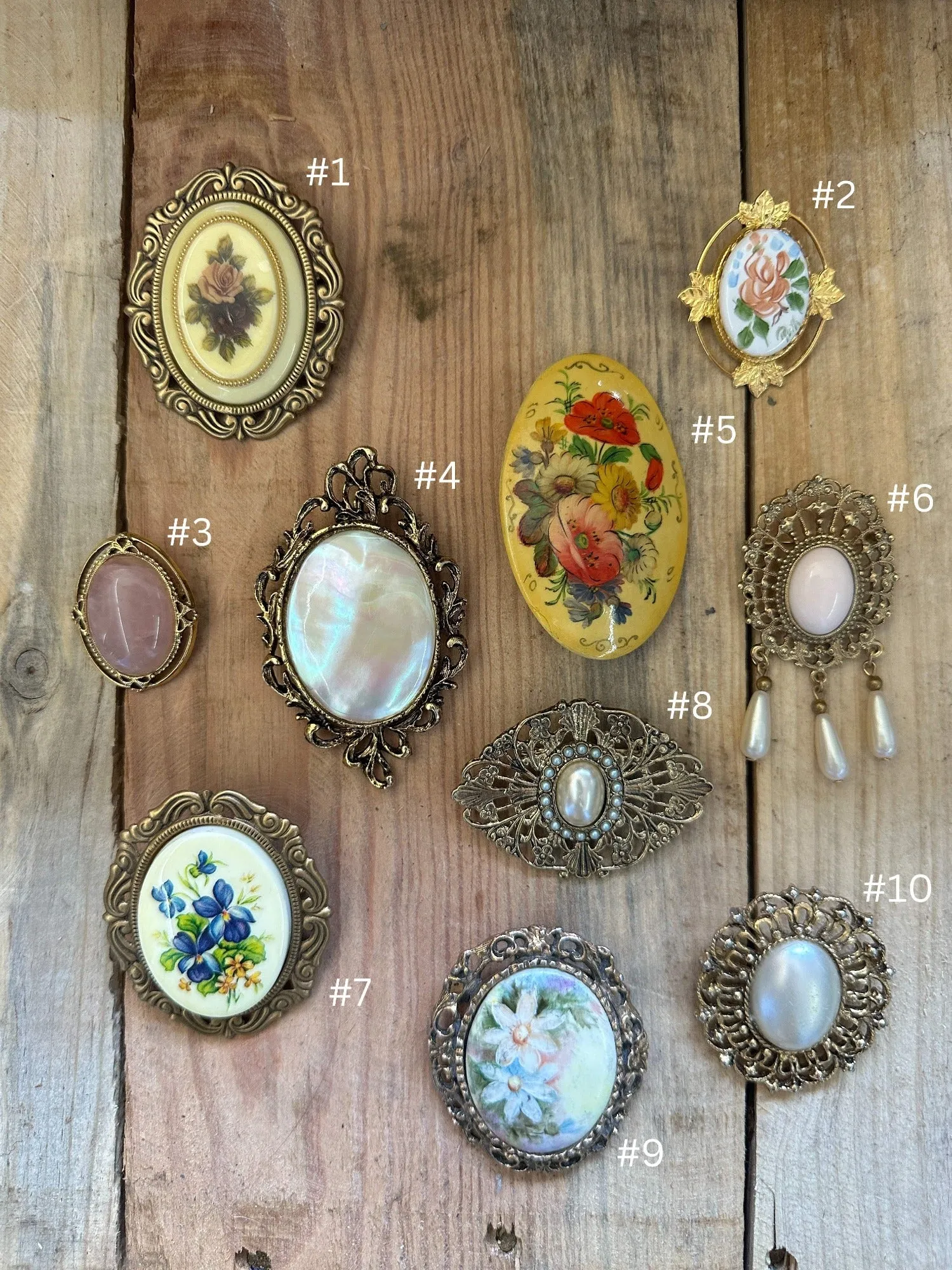 Vintage Floral Shell Cameo Brooches & Pins