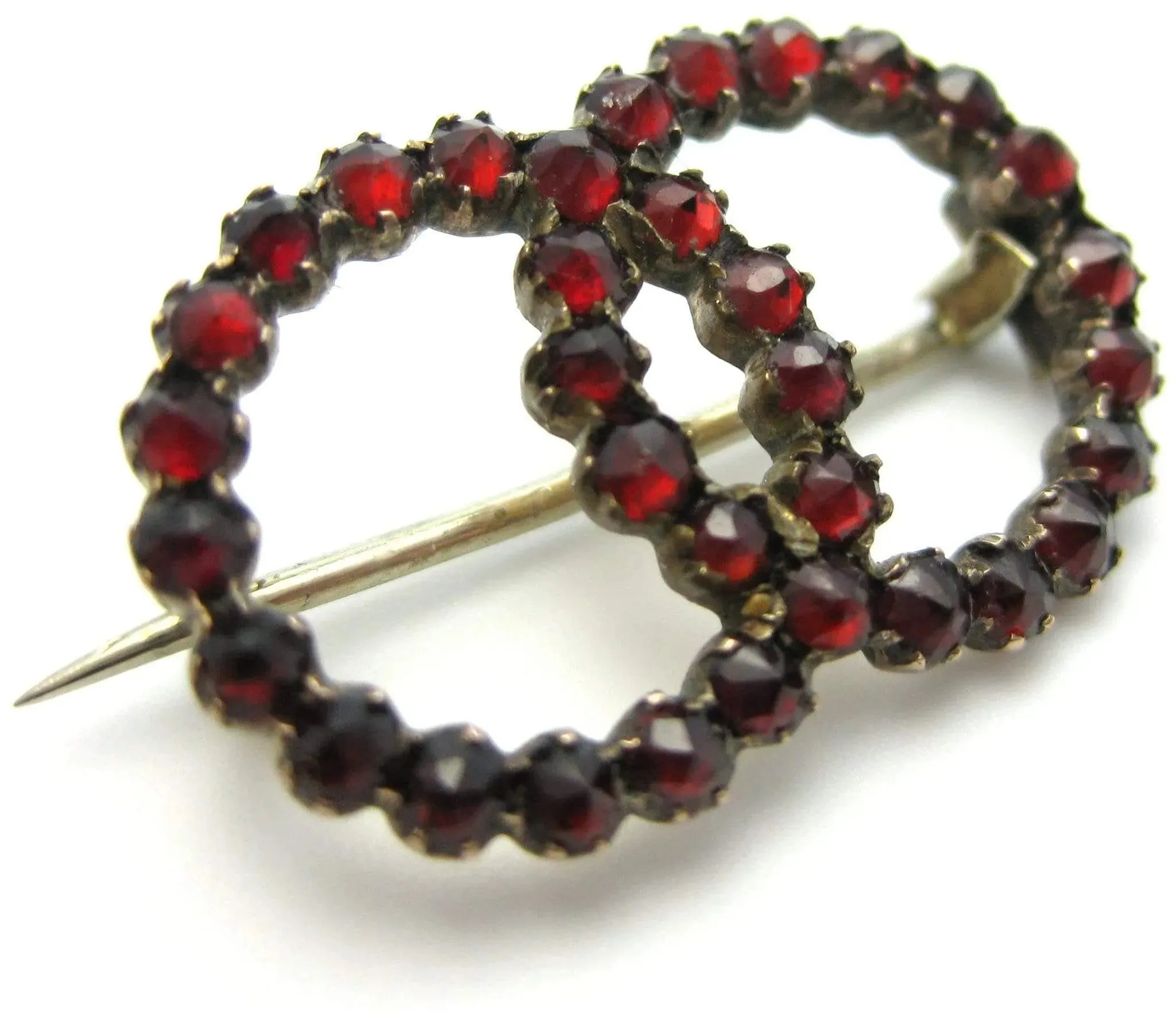 Vintage Garnet Double Circle Brooch