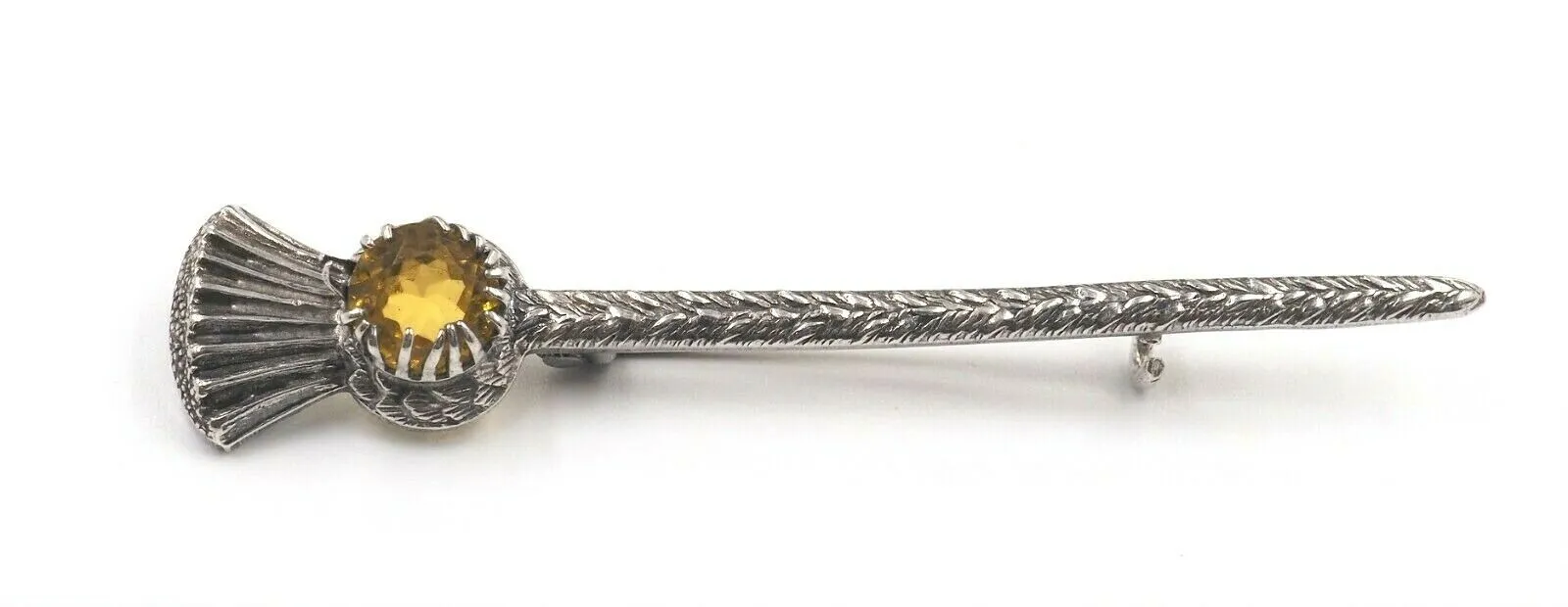 Vintage Sterling Silver & Citrine Glass Thistle Brooch - c.1949