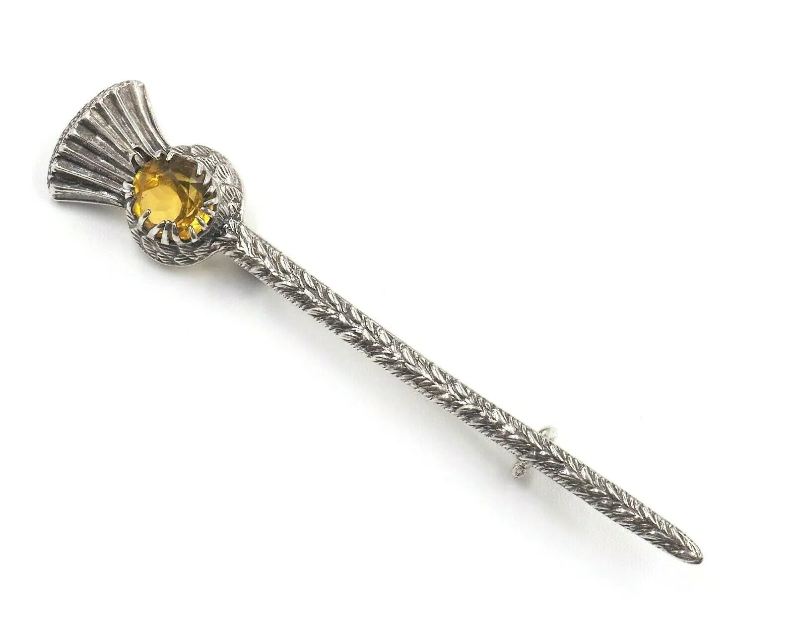 Vintage Sterling Silver & Citrine Glass Thistle Brooch - c.1949