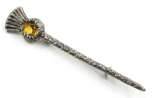 Vintage Sterling Silver & Citrine Glass Thistle Brooch - c.1949