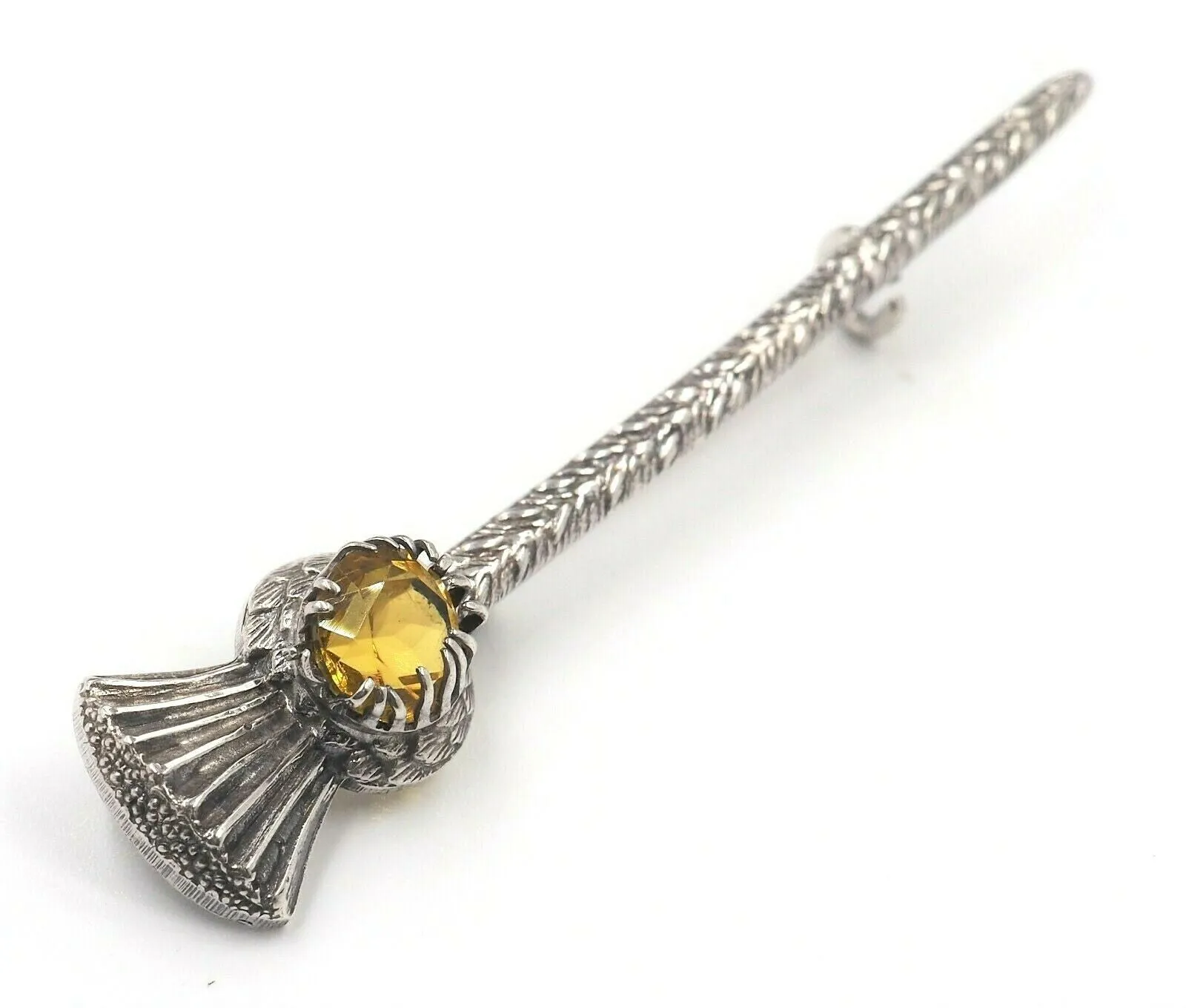 Vintage Sterling Silver & Citrine Glass Thistle Brooch - c.1949