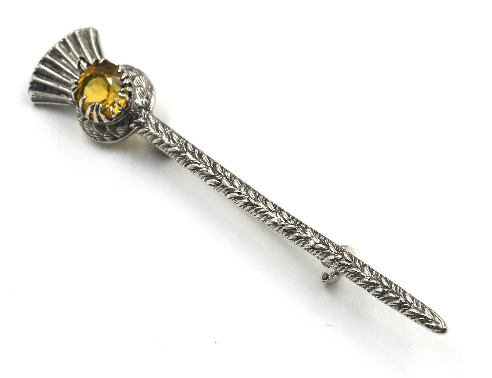 Vintage Sterling Silver & Citrine Glass Thistle Brooch - c.1949