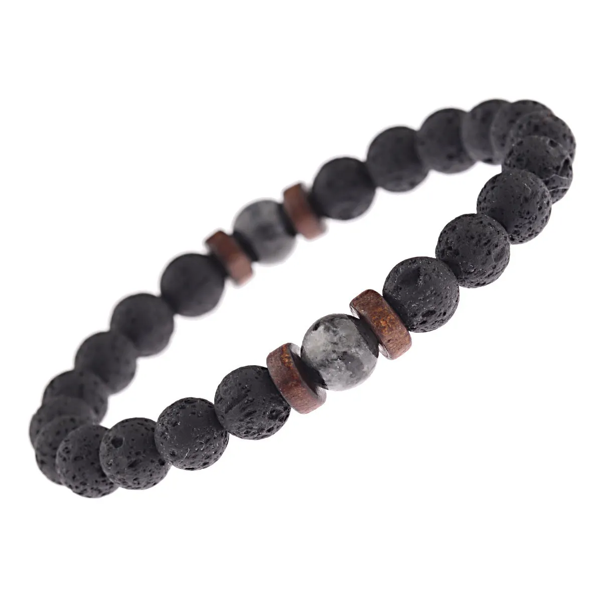 Volcanic Glitter Stone Wood Chip Beaded Bracelet