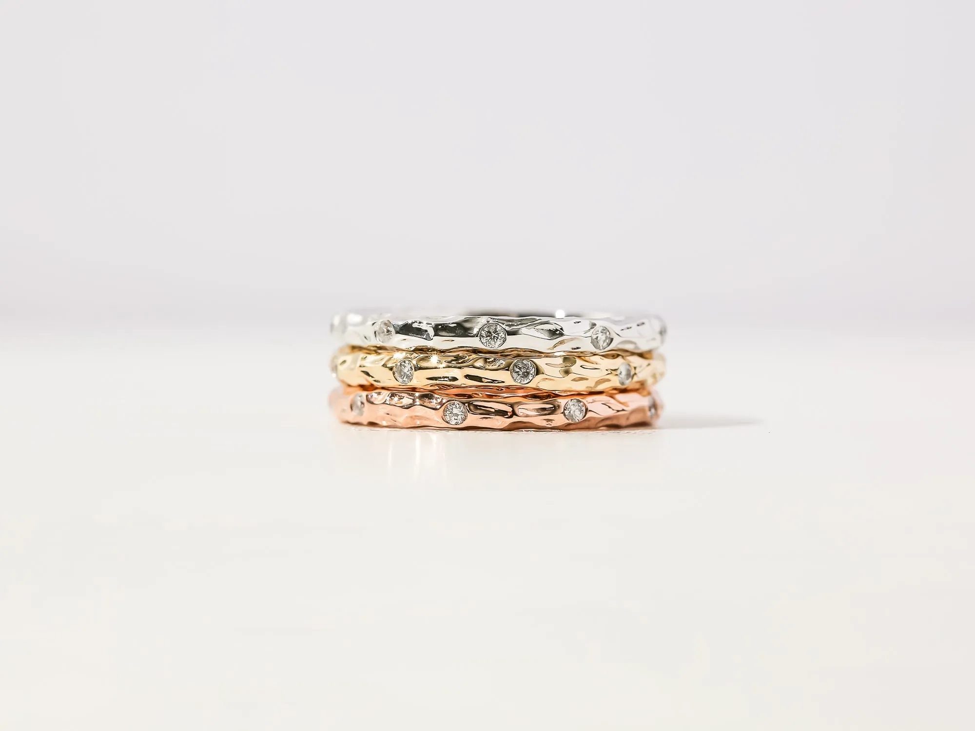 Willow Rings - Set of 3 Textured Gold Diamond Rings