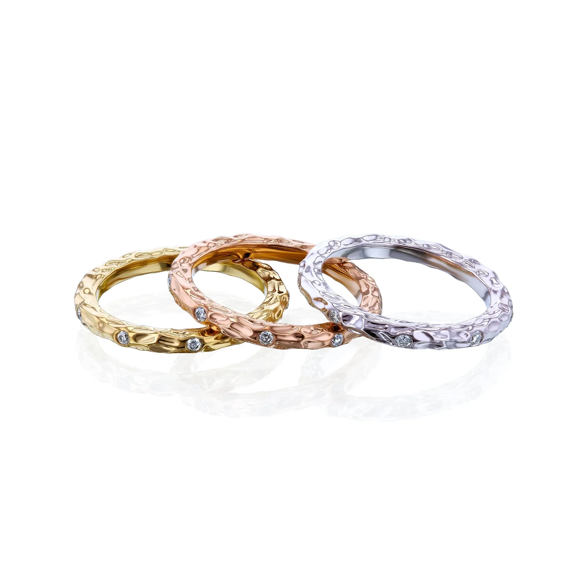 Willow Rings - Set of 3 Textured Gold Diamond Rings