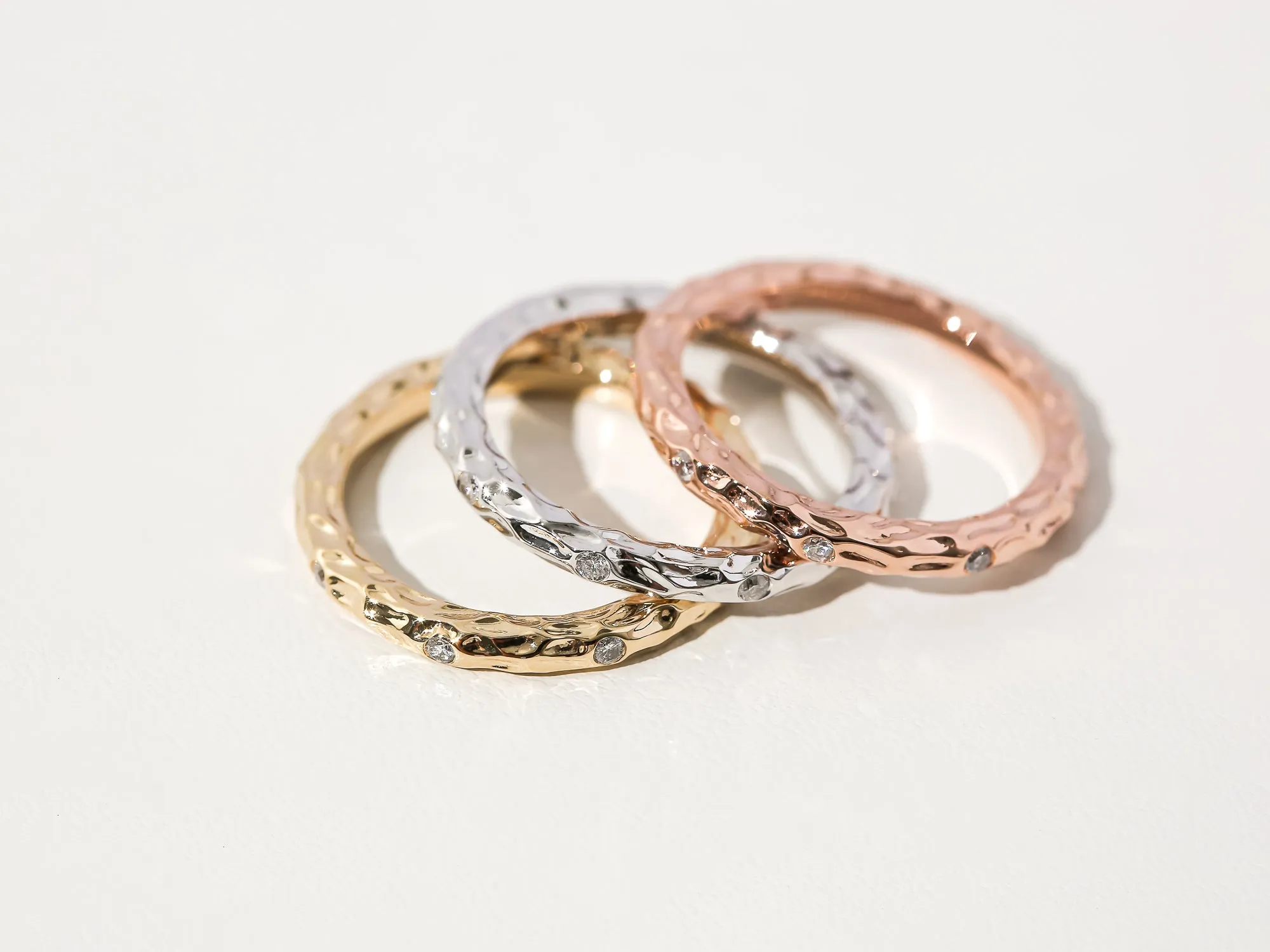 Willow Rings - Set of 3 Textured Gold Diamond Rings