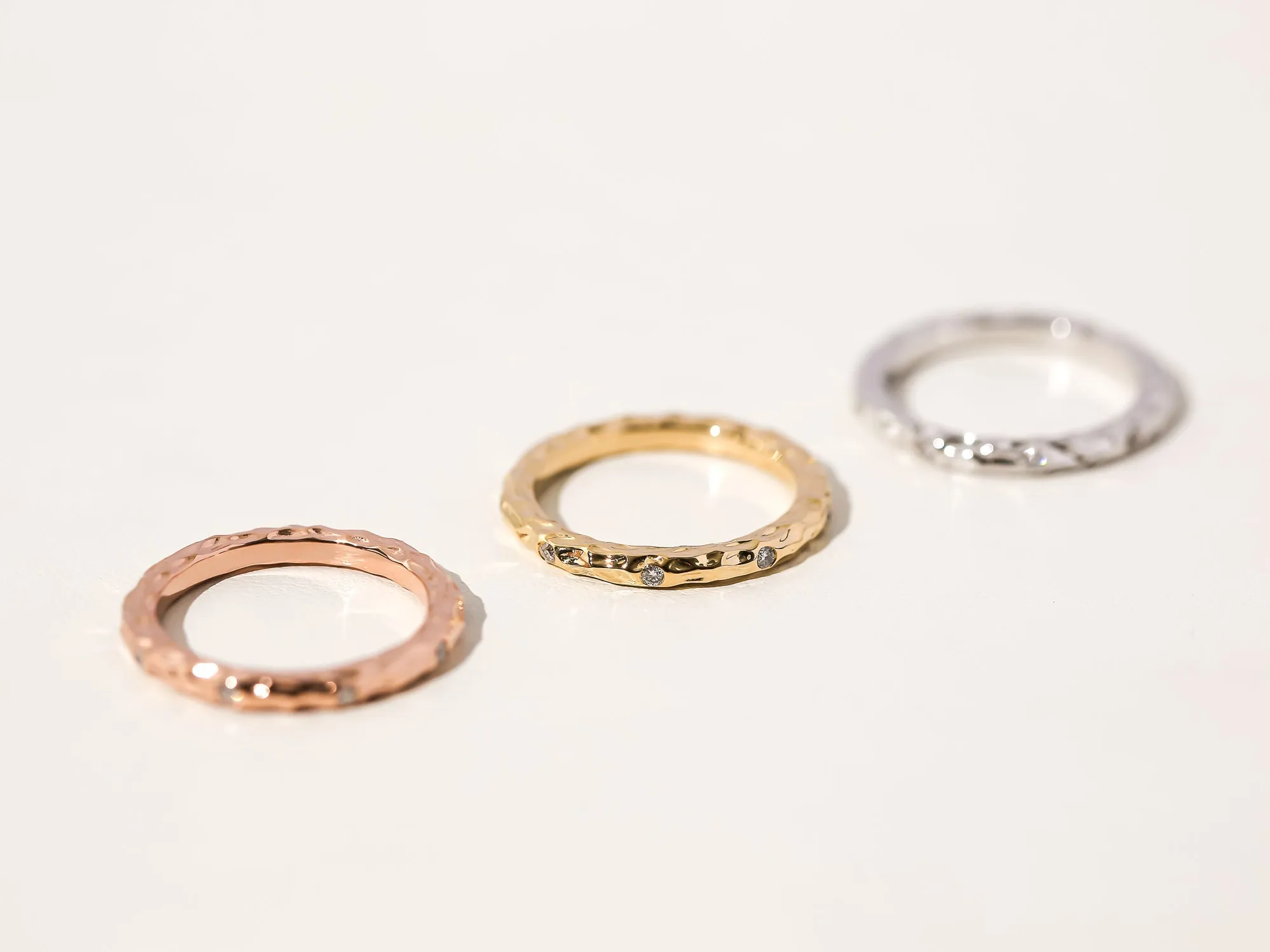 Willow Rings - Set of 3 Textured Gold Diamond Rings