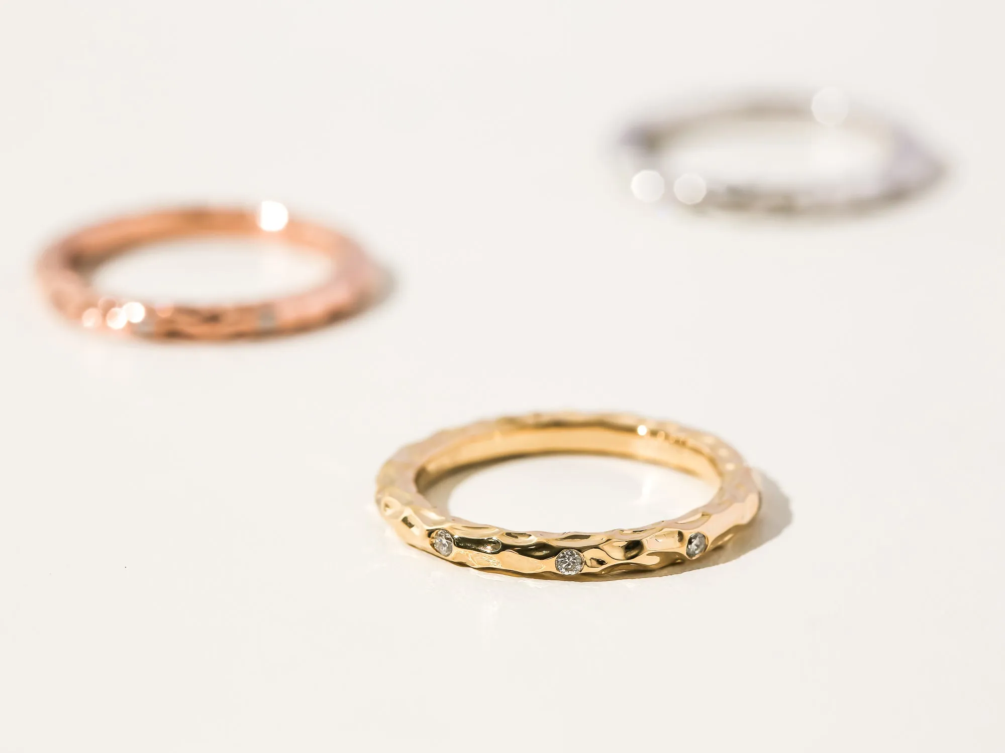 Willow Rings - Set of 3 Textured Gold Diamond Rings