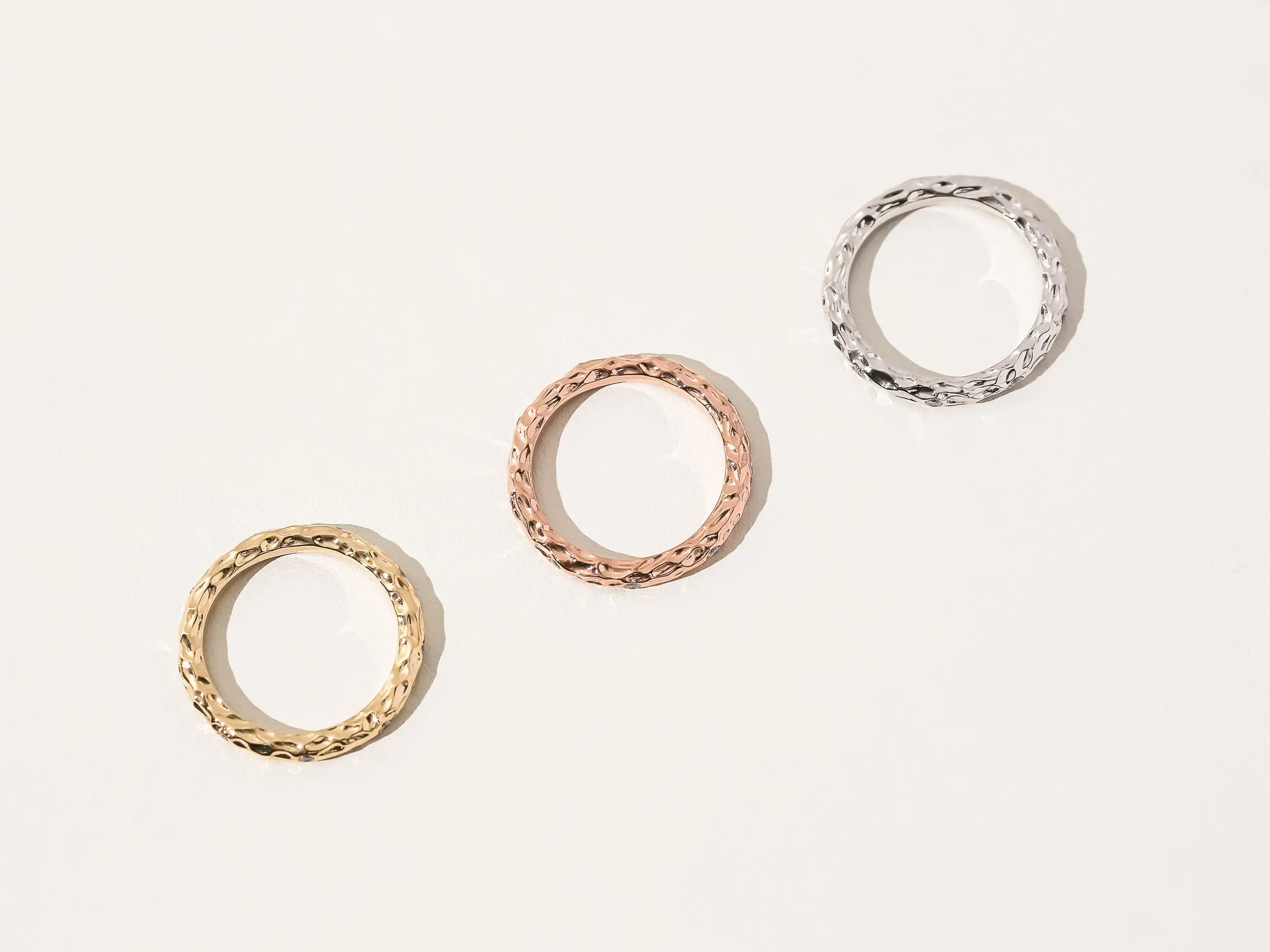 Willow Rings - Set of 3 Textured Gold Diamond Rings