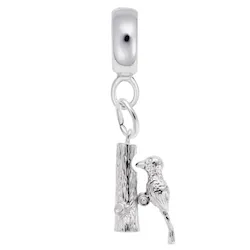 Woodpecker Charm Dangle Bead In Sterling Silver