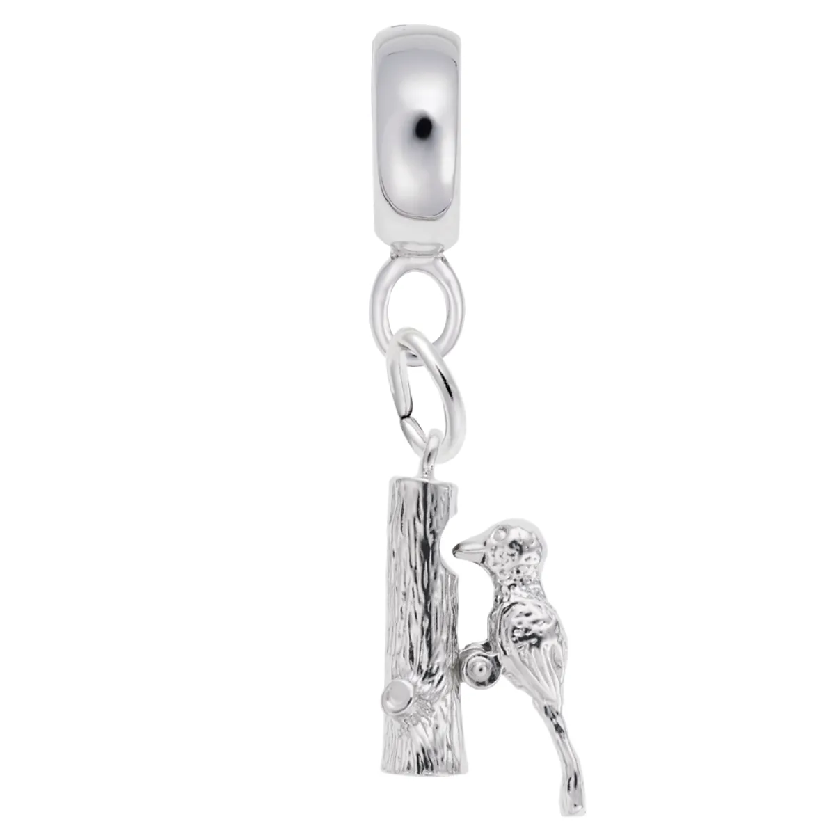 Woodpecker Charm Dangle Bead In Sterling Silver