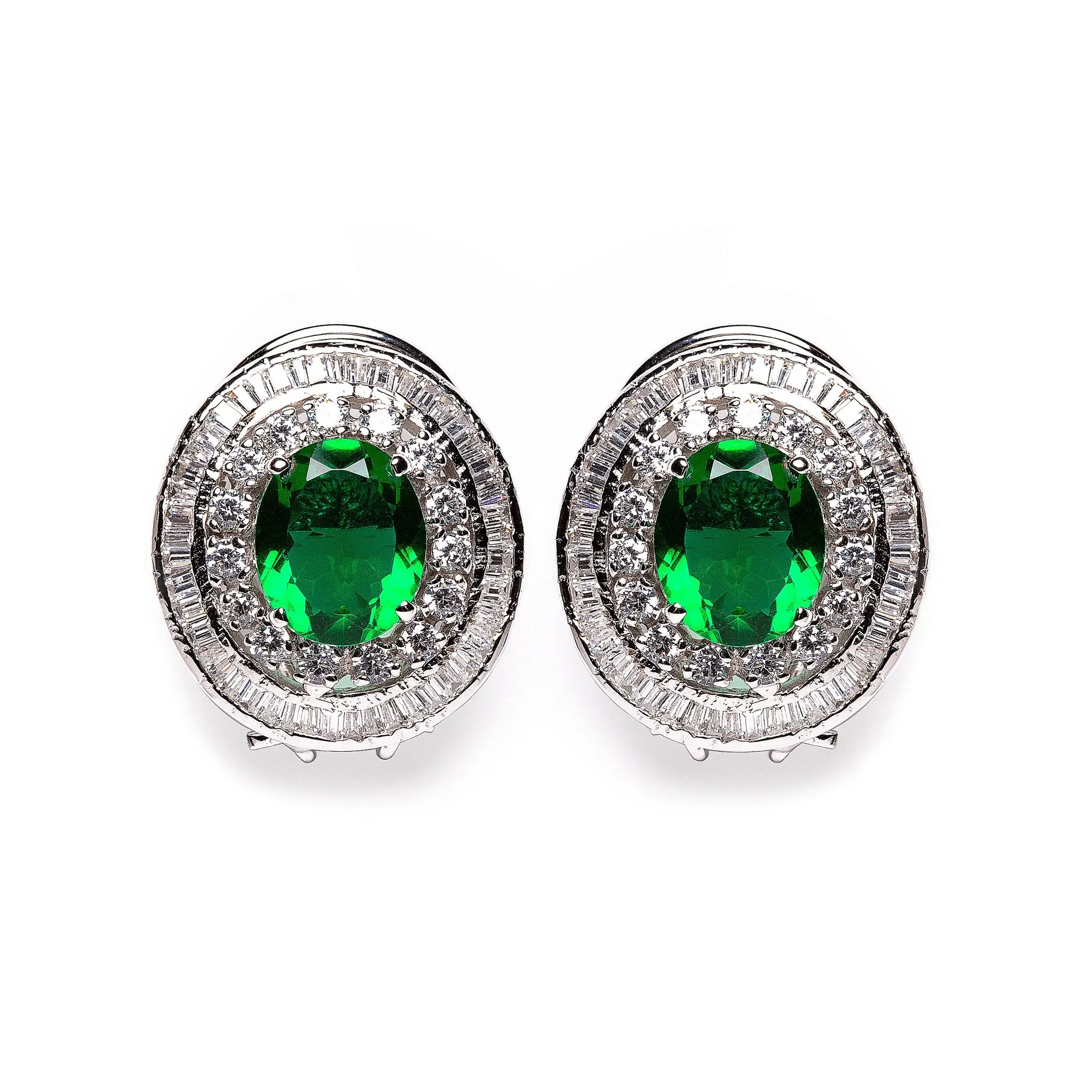 Zinnia | Emerald and Simulated Diamond Stud Earrings